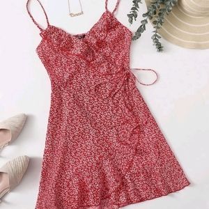 Shein Red and White Wrap Tie Dress